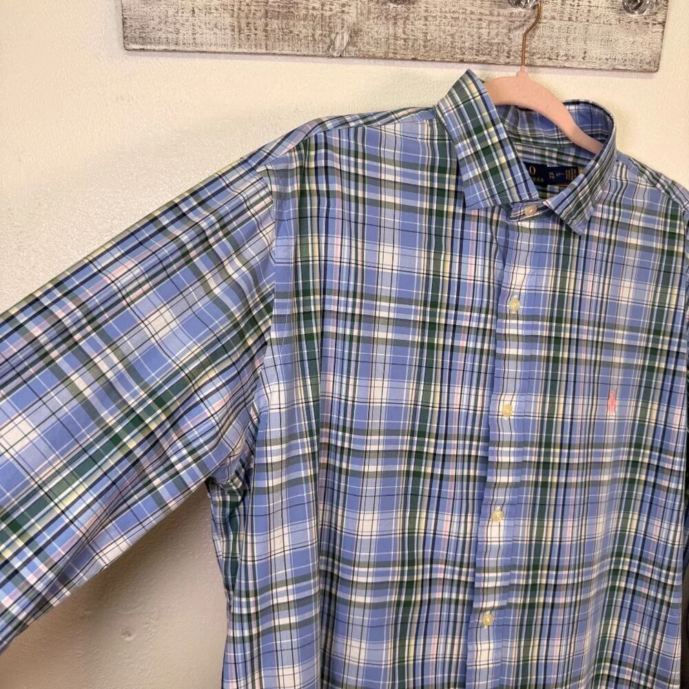 Polo Ralph Lauren Men's Classic Fit Plaid Button-Down Shirt XL Blue/Green Preppy
